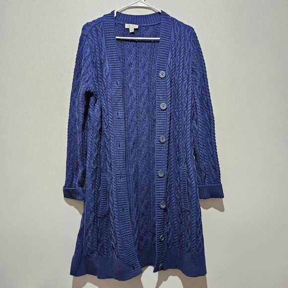 D&Co Duster Cardigan Wool Knit Sweater Blue Size S - Picture 1 of 7